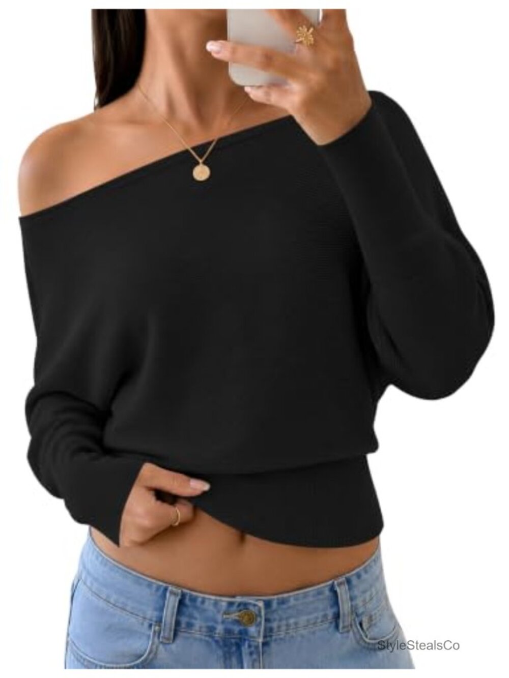 Off the Shoulder Sweater Knit Batwing Pullover Top